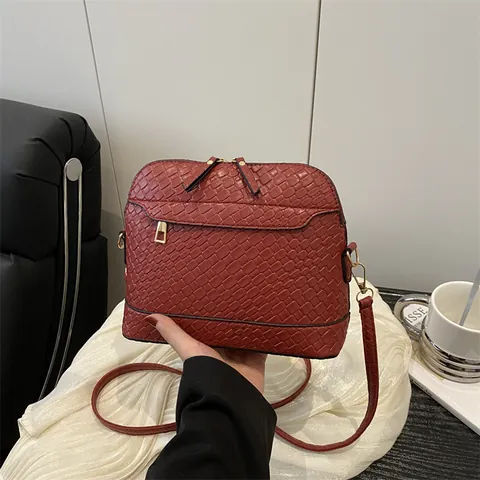 Borsa a Tracolla a Conchiglia con Trama Intrecciata da Donna Piccola Borsa a Spalla in Pelle PU con Tracolla Regolabile Elegante