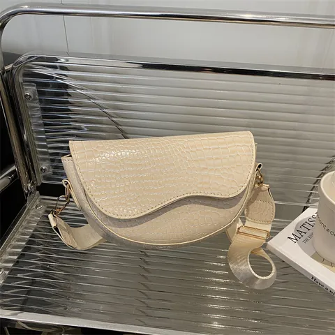 Bolso de Silla con Patrón de Cocodrilo para Mujer Vintage Correa Ancha Bolso Bandolera Semicircular de Cuero PU Daily Messenger