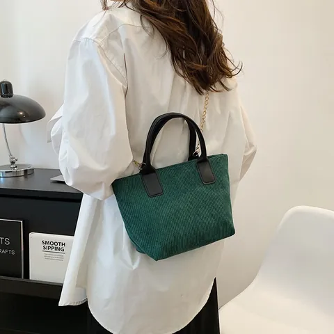 Damen Cord Tote Bag Retro Gestreifte Handtasche Mit Metallkette Minimalistisch Täglich Pendeln Schultertasche