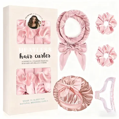 Set di Bigodini in Raso Senza Calore Con Rollers Elastici Cuffia per Dormire E Molletta per Capelli Lunghi Strumento per Donna