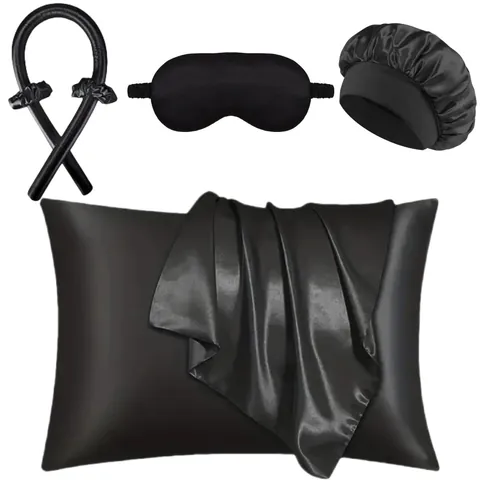 Hitzelose Haarwickler Set Satin Seide Schlaf Beauty Kit Mit Band Lockenwickler Stirnband Haargummis Schlafhaube Schlafmaske Kissenbezug