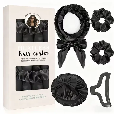 Set di Bigodini in Raso Senza Calore Con Rollers Elastici Cuffia per Dormire E Molletta per Capelli Lunghi Strumento per Donna