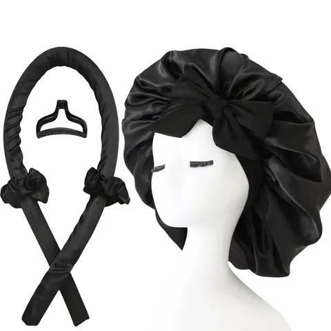 Hitteloze Haarkruller Set Met Satijnen Slaapmuts Haarelastiekjes En Haarclip Voor Lang Haar Nacht Hitteloze Zijde Satijnen Lint Haarkruller DIY Haarstyling Tools Vrouwen