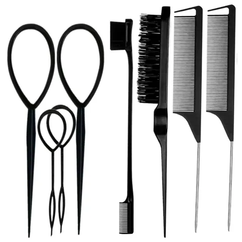 Professionelles Haarstyling-Werkzeugset Edelstahl-Stielkamm Toupierbürste Edge-Control-Bürste Topsy-Tail-Flechtwerkzeug