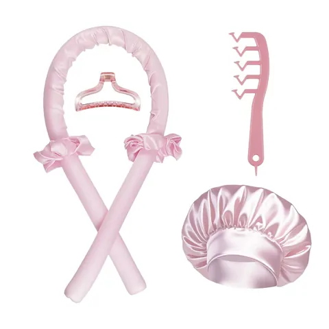 Hitzefreies Lockenwickler-Set Mit Satin Schlafhaube Grobzinkiger Kamm Scrunchies Haarklammer Ohne Hitze Haarstyling-Tools Für Damen Übernacht-Haarpflege-Zubehör