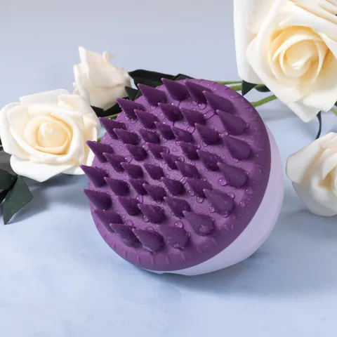 Brosse de Massage du Cuir Chevelu Manuelle en Silicone Brosse à Shampooing Souple pour le Lavage des Cheveux Poignée Ergonomique Outil de Bain