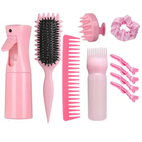 Professional Hair Styling Kit Including Spray Bottle Massage Brush Wide Tooth Comb Hair Clips Satin Scrunchie Women Beauty