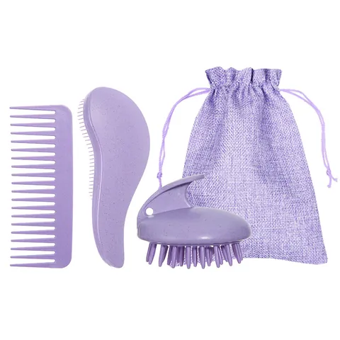 Ensemble de Brosse à Cheveux en Paille de Blé Brosse de Shampoing Massage Cuir Chevelu Peigne à Dents Large Outils de Coiffage