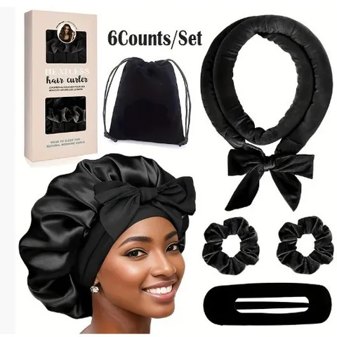 Heatless Hair Curler Satin Velvet Sleep Rollers Large Wave Styling Tool Bowknot Sleep Bonnet Scrunchies Clip For Women