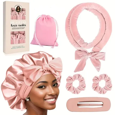 Heatless Hair Curler Satin Velvet Sleep Rollers Large Wave Styling Tool Bowknot Sleep Bonnet Scrunchies Clip For Women