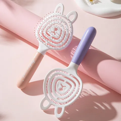 Simpatica Spazzola per Capelli a Forma di Orsetto dei Cartoni Animati Cava Spazzola Massaggiante per il Cuoio Capelluto Districante Colore Macaron per Donna Ragazza