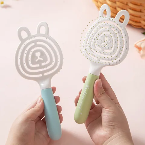Simpatica Spazzola per Capelli a Forma di Orsetto dei Cartoni Animati Cava Spazzola Massaggiante per il Cuoio Capelluto Districante Colore Macaron per Donna Ragazza