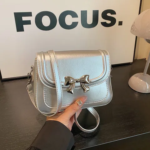 Women Bow Square Crossbody Bag PU Leather Small Flap Shoulder Bag Solid Color Trendy Fashion Daily Messenger Handbag