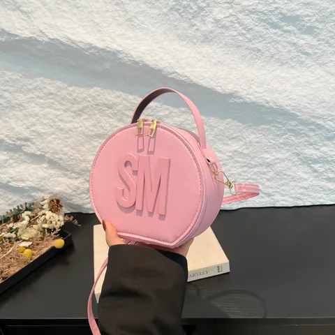 Women Round Crossbody Bag PU Leather 3D Letter Embossed Circular Shoulder Bag Trendy Fashion Handbag With Top Handle Daily Small Purse