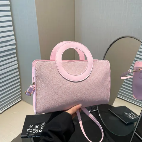 Women's Fashion PU Leather Monogram Crossbody Bag Round Top Handle Minimalist Small Square Shoulder Bag Commuter Purse