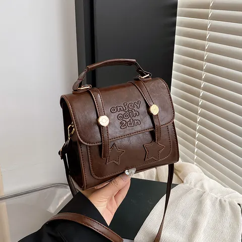Borsa Quadrata Piccola in Pelle PU Vintage per Donna Borsa a Tracolla con Stelle Goffrate con Tracolla Regolabile Borsa a Spalla Casual Retrò