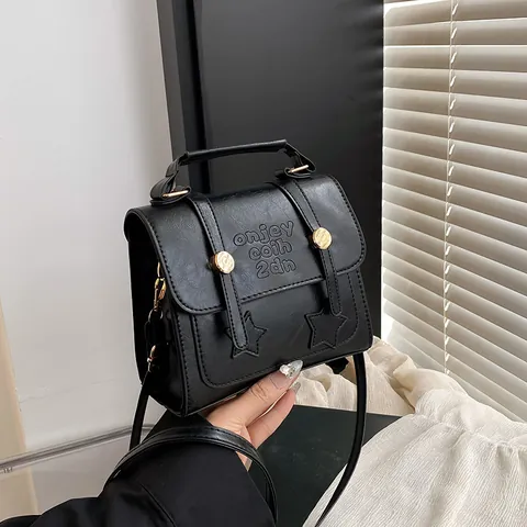 Borsa Quadrata Piccola in Pelle PU Vintage per Donna Borsa a Tracolla con Stelle Goffrate con Tracolla Regolabile Borsa a Spalla Casual Retrò