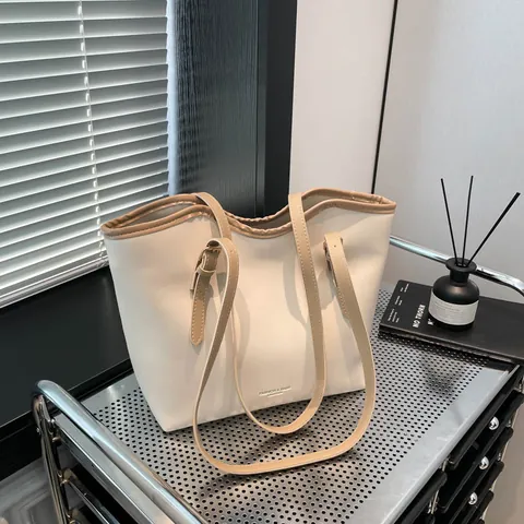 Women's Large Capacity PU Leather Tote Bag Minimalist Commuter Shoulder Bag Adjustable Strap Daily Fashion Handbag