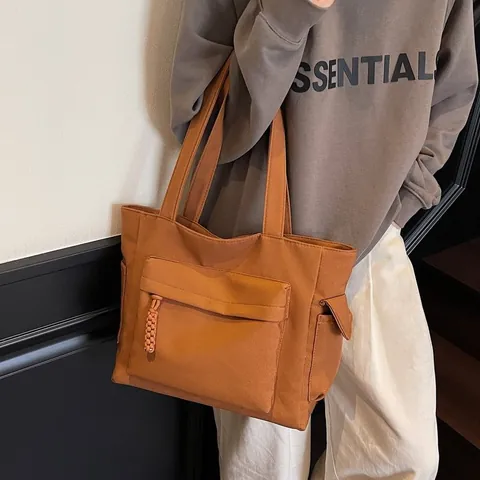 Vintage Canvas Tote Bag For Women Large Capacity Shoulder Bag With Front Pocket Multi-Pocket Daily Casual Commuter Handbag Shopper Bag