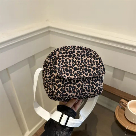 Fashion Leopard Print Canvas Crossbody Bag For Women Small Square Shoulder Bag With Adjustable Wide Strap Casual Daily Messenger Bag