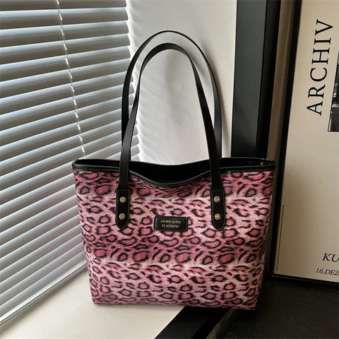 Leopard-Print Große Kapazität Tote Tasche Für Damen Vintage PU-Leder Umhängetasche Casual Herbst Winter Mode Shopping Handtasche