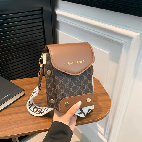 Borsa Portacellulare Vintage con Monogramma per Donna in Pelle PU Piccola Borsa a Tracolla Quadrata con Tracolla Larga Casual