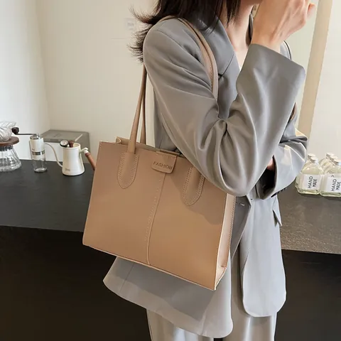 Damen Vintage PU Leder Tote Tasche Große Kapazität Minimalistische Schulterhandtasche Mit Fashion Briefanhänger Für Den Alltag