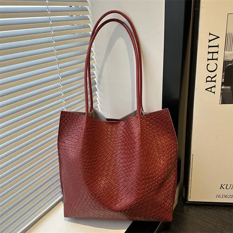 Vintage Geflochtene Tote Bag Für Damen Große Kapazität PU Leder Umhängetasche Casual Büro Arbeit Shopper Handtasche