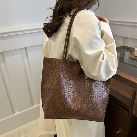 Vintage Geflochtene Tote Bag Für Damen Große Kapazität PU Leder Umhängetasche Casual Büro Arbeit Shopper Handtasche