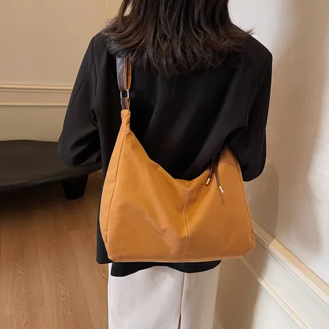 Sac Tote Vintage en Suédine pour Femmes Grande Capacité Surpiqûres Contrastées Bandoulière Réglable Sac Hobo Décontracté