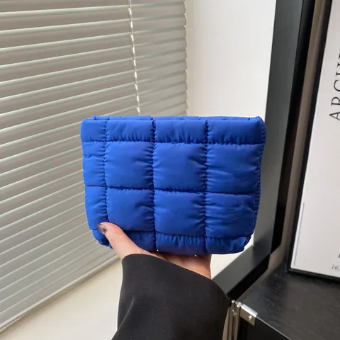 Gesteppte Clutch Tasche Puffer Nylon Gepolstert Einfarbig Quadratisch Gitter Modisch Vielseitig Reißverschluss Beutel Damen