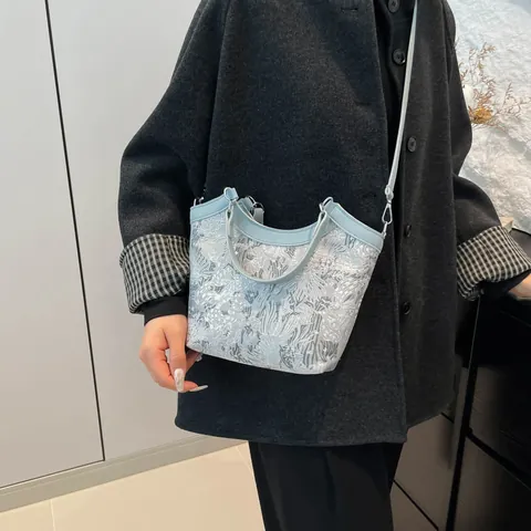 Neo-traditionelle Chinesische Jacquard-Stickerei Beuteltasche Für Damen Vintage Blumen Handtasche Mit Verstellbarem Schultergurt Tote Tasche