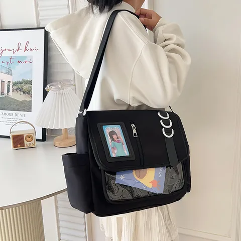 Cute Japanese Anime Ita Bag Nylon Large Capacity Messenger Bag Transparent Window Crossbody Bag For Students Women Daily