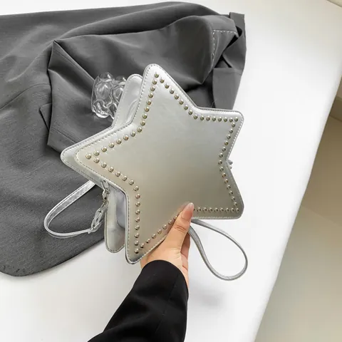 Sternförmige Schultertasche aus PU-Leder mit Nietendekoration für Damen Street Trend Fashion Umhängetasche Starry Bag