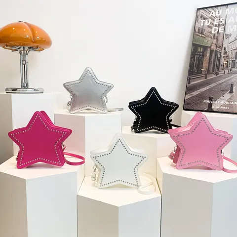 Sternförmige Schultertasche aus PU-Leder mit Nietendekoration für Damen Street Trend Fashion Umhängetasche Starry Bag