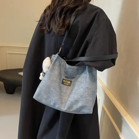 Damen Tote Bag Große Kapazität Koreanische Mode Einfache PU Leder Denim Textur Umhängetasche Student Pendeltasche Mit Wolkenanhänger