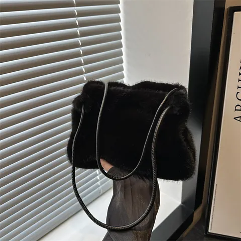 Bolso de Hombro de Peluche de Piel Sintética para Mujer Bolso Tote de Gran Capacidad Bolso Minimalista para el Invierno Viajes Casual