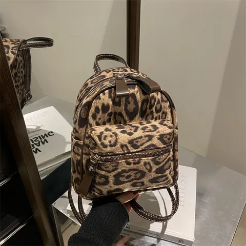 Modischer Damen Mini Rucksack Mit Leopardenmuster Winter Neu Einfach Urban Lässig Nylon Schultasche Mit Verstellbaren Riemen Kleiner Rucksack Reißverschluss Tasche