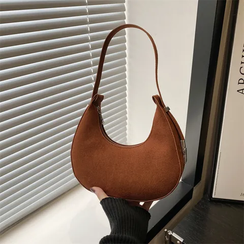 Women French Minimalist PU Leather Crescent Hobo Bag Retro Matte Texture Underarm Shoulder Bag Fashion Casual Solid Color Handbag