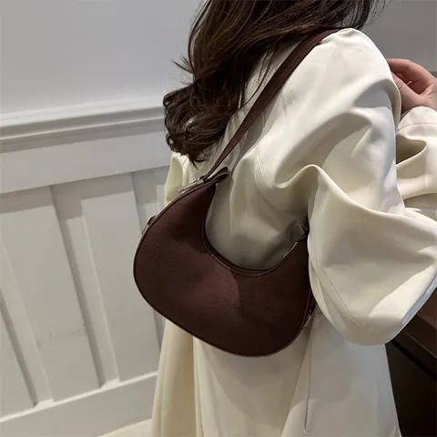 Women French Minimalist PU Leather Crescent Hobo Bag Retro Matte Texture Underarm Shoulder Bag Fashion Casual Solid Color Handbag