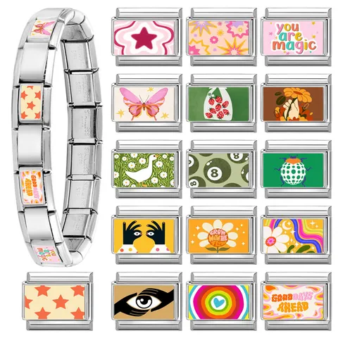 Ciondoli Italiani in Acciaio Inossidabile Maglie Modulari per Bracciali Fai da Te Fantasie Pop Art Vintage Accessori per Gioielli Personalizzati