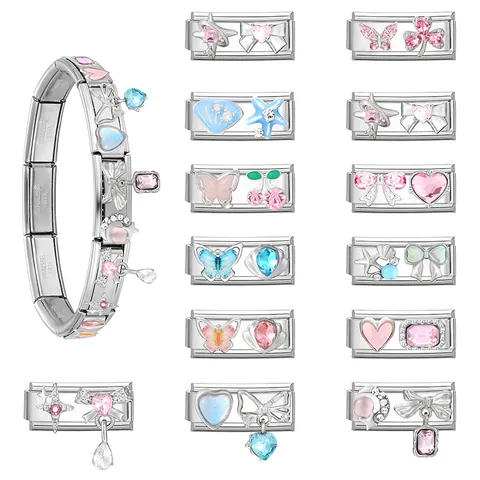 Modulare DIY Italienische Charm Armband Links Edelstahl Schmetterling Herz Muschel Seestern Schleife Emaille Strass Schmuckherstellung Charms