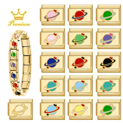 Maillons Italian Charm Pour Bracelet DIY En Acier Inoxydable Breloques Modulaires Planète Cœur Plaqué Or Accessoires De Bijouterie Femme Cadeau