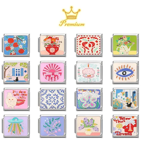 Maillons Italian Charm in Acciaio Inossidabile Per Braccialetti Modulari DIY Smalto Floreale Malocchio Gatto Accessori Gioielli Per Donna Ragazza Regalo Personalizzato