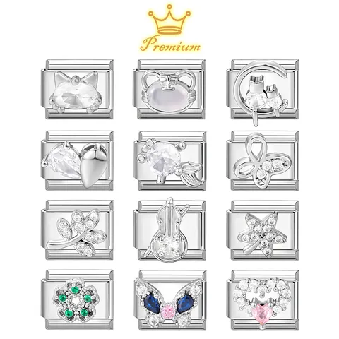 Eslabones de Pulsera de Dijes Italianos de Acero Inoxidable DIY Dijes Modulares Corazón Mariposa Gato Animal Componentes de Pulsera para Mujer Joyería