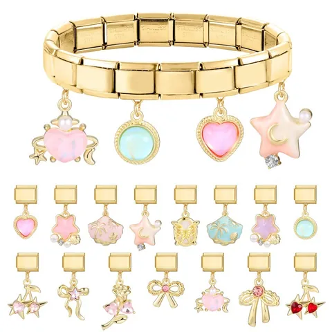 Goldlegierung Edelstahl Italienische Charm-Links Anhänger DIY Herz Stern Kirsche Schleife Blume Muschel Charms Für Modulare Armband Herstellung