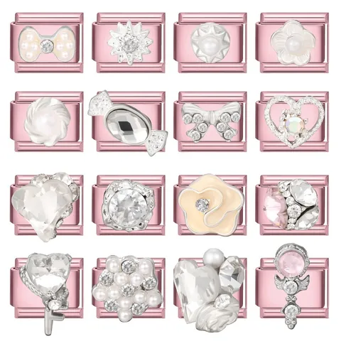 DIY Italienischer Charm Armband Links Edelstahl Roségold Perle Strass Herz Blume Schleife Stern Modulares Schmuckherstellungszubehör