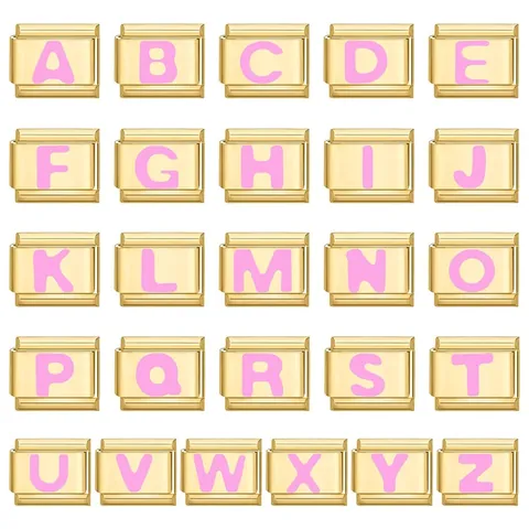Stainless Steel Italian Charm Links Gold Pink Letter A-Z Modular Bracelet Charms DIY Jewelry Making Modular Accessories