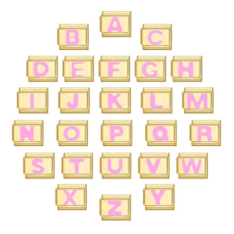 Stainless Steel Italian Charm Links Gold Pink Letter A-Z Modular Bracelet Charms DIY Jewelry Making Modular Accessories