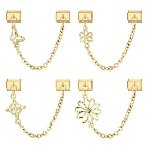 Stainless Steel Italian Charm Links For Bracelet DIY Jewelry Making Gold Butterfly Flower Daisy Charms For Women Fashion Accessories